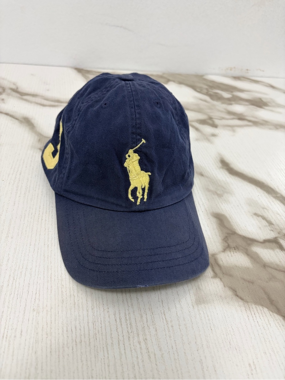 Polo Ralph Lauren Big Pony #3 Navy Blue Yellow Hat Cap Strapback Youth Size 8-20